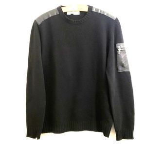 Ice Jeans by Iceberg Wool Crew Neck Sweater Leather Zipper Accents Black Silver